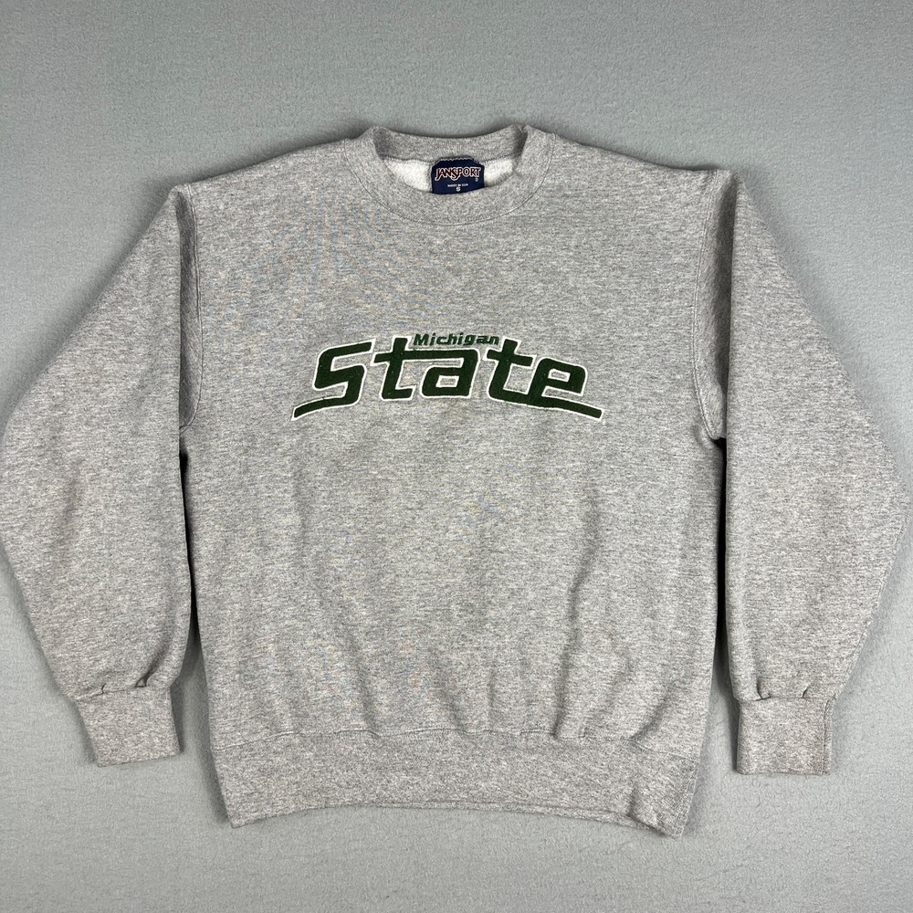 VTG Michigan State Sweatshirt Mens S Gray Spellout MSU Sparty Jansport 1990s USA